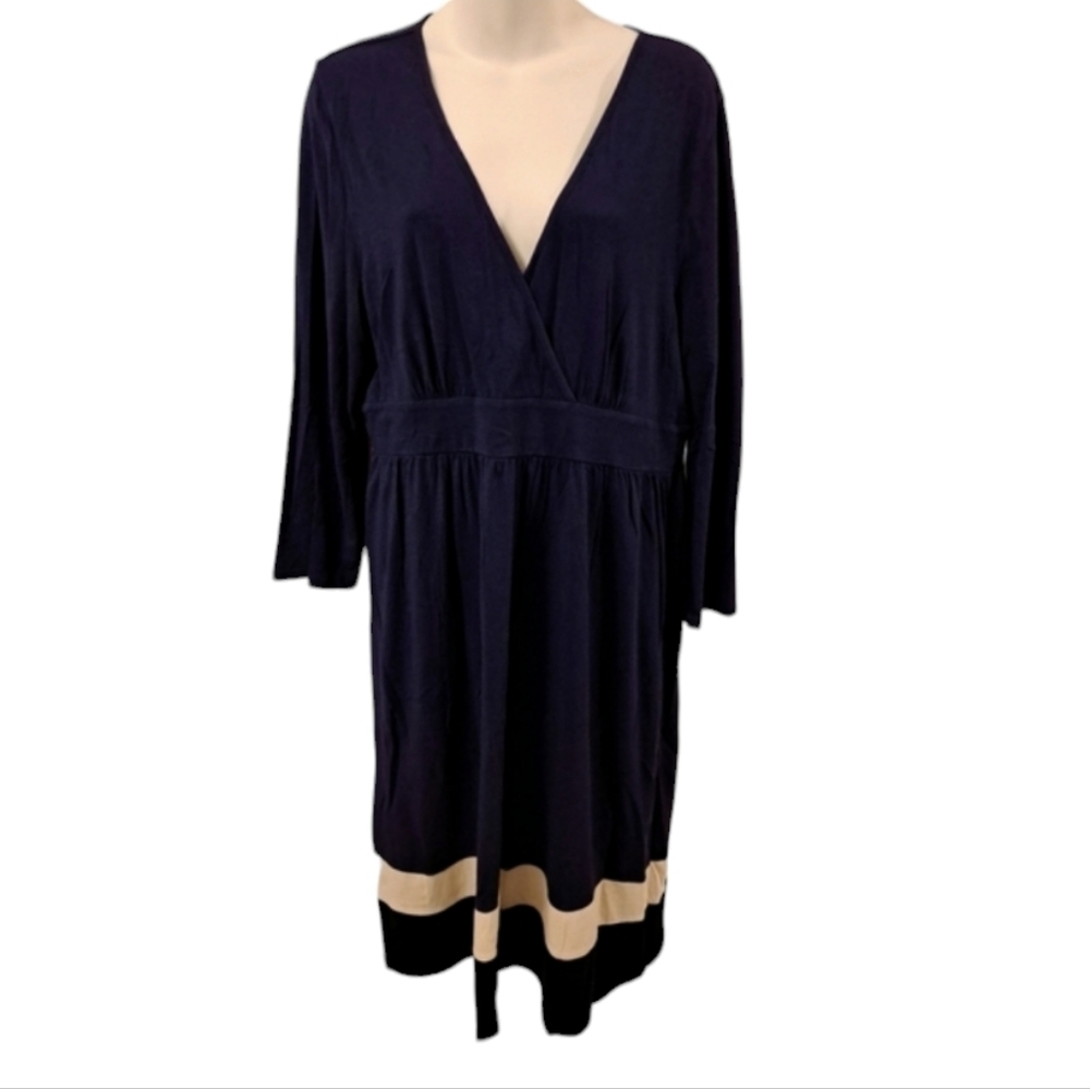 LOFT Ann Taylor • Faux Wrap Midi Dress, VTG, Comfy, Lightweight, Large, EUC
